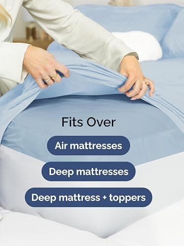 Extra Deep Twin XL Fitted Sheet - Hotel Luxury Single Fitted Sheet Only - Easily Fits 18 inch to 24 inch Mattress - Ultra Soft, Wrinkle & Fade Free w/Extra Deep Pocket - Breathable & Comfy - Sky Blue thumbnail 6