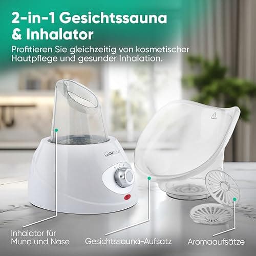 Clatronic GS 3656, inalatore per sauna facciale, inalatore, doccia nasale, rilassante con attacco aromatico, per bocca e naso, adatto per bambini, bianco», 130 watt thumbnail 2