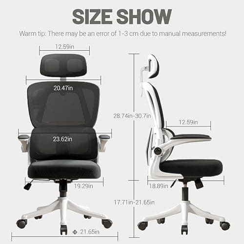 XUEGW Ergonomic Office Chair Computer Desk Chairs with Flip-up Armrests and Lumbar Support, High Back Mesh Gaming Chairs Rolling Work Swivel Task Chairs with Adjustable Headrest thumbnail 2