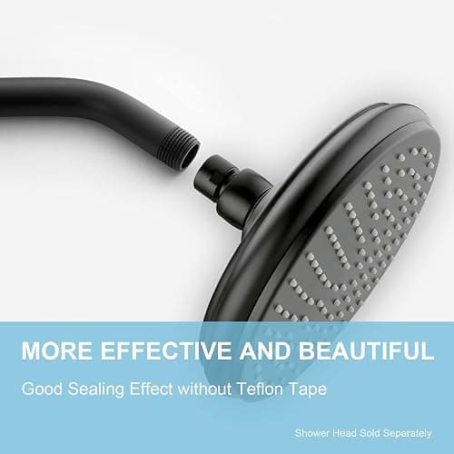 OFFO Shower Arm with Flange, 6 in Wall Mount Replacement Angle Shower Head Arm Wall-Mounted For Fixed Shower Head & Handheld Showerhead, Matte Black thumbnail 3