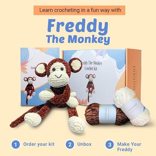 CULETCRAFT Crochet Kit for Beginners Adults, Freddy The Monkey DIY Crochet Animal Kit for Beginners, Learn to Crochet with Step-by-Step Instruction Book, Beginner Crochet Kit for Adults and Kids thumbnail 5
