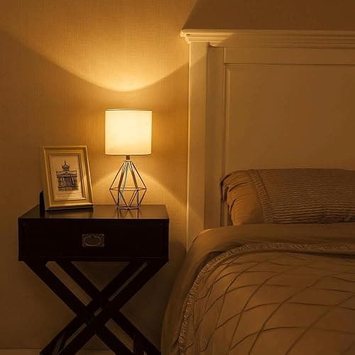 COTULIN Gold Modern Hollow Out Base Bedroom Small Table Lamp,Bedside Nightstand Lamp with Geometric Metal Base White Fabric Shade,Cute Desk Lamp for Kids Living Room thumbnail 7