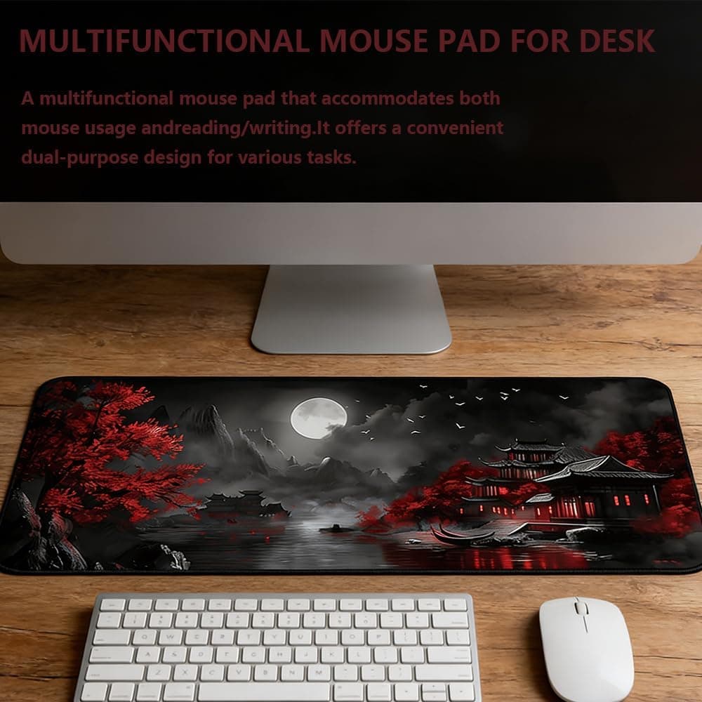 Large Mouse Pad for Desk Abstract Texture Line Gaming Mouse Pad, 300x800x3mm Extended Desk Mat with Non-Slip Rubber Base Stitched Edges Waterproof Keyboard Pad for Gaming & Work (Retro Design) thumbnail 4