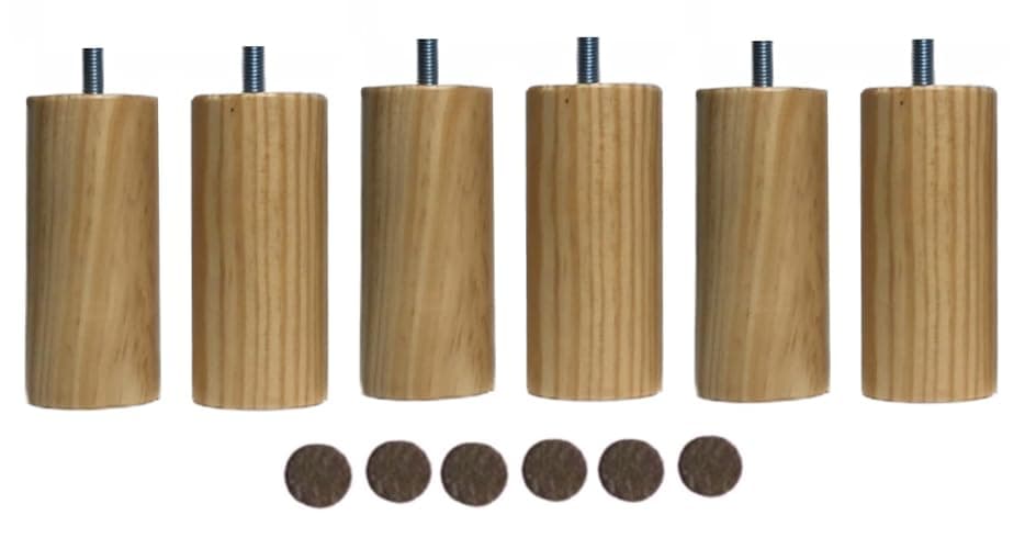 Mobiarioclichi Lot de 6 pieds de sommier en bois massif pour base tapissée avec vis M10 Différentes dimensions et couleurs 10 cm Naturel - Image 1