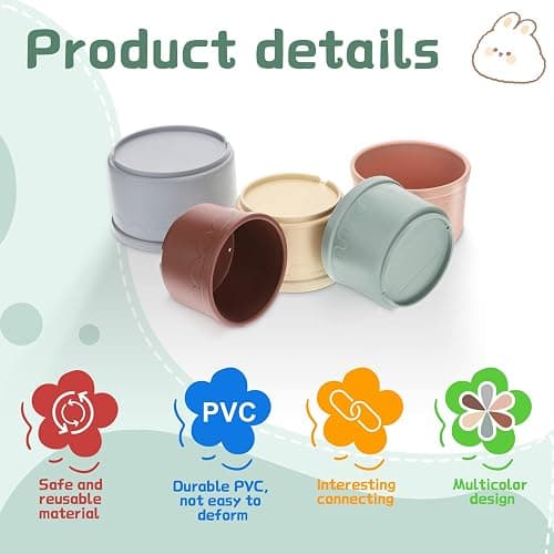 MEWTOGO 8 Pcs Stacking Cups for Bunny - Multi-Colored Reusable Rabbits Bunny Toys of Different Sizes, Safe Plastic Nesting Toys for Guinea Pig Hamster Gifts Hiding Food and Playing thumbnail 3