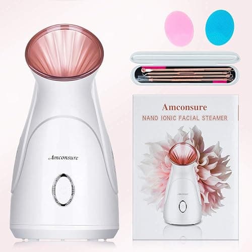 Facial Steamer, Amconsure Nano Ionic Face Steamer for Home, 100ML Warm Mist Humidifier for Women Moisturizing, Unclogs Pores-Bonus Stainless Steel Skin Kit and 2 Face Scrubbers thumbnail 8