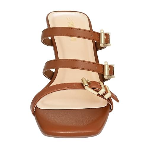 PIZZ ANNU Women's Liora Kitten Heels Sandals Square Open Toe Slip-On Mules with Three Buckle Comfortable Casual Dress Pumps Shoes thumbnail 7