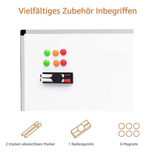 Amazon Basics Magnetisches Whiteboard mit Stifthalter Aluminiumrahmen trocken abwischbarer Schreibfläche 90cm x 60cm (BxH) inklusive 6 Magneten 1 Tafelwischer und 2 trocken abwischbaren Markern Weiß thumbnail 3