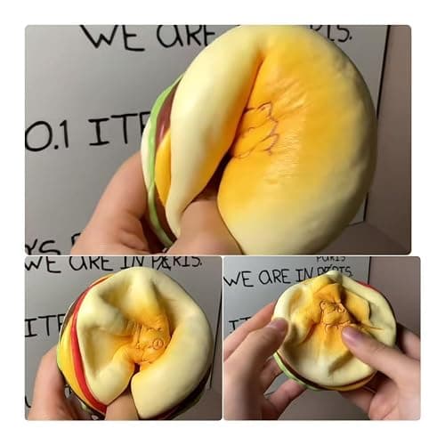 Slow Rising Food Squishies with Creamy Butter Scent, Realistic Large Hamburger Stress Relief Fidget Toys for Adults, Soft Sensory Squeeze Bun for Office Desk Party Favors(Brown Hamburg) thumbnail 6