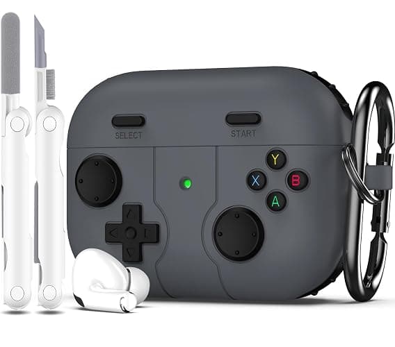 R-fun Compatible with AirPods Pro 2nd/1st Generation Case Cover with Cleaner Kit, Classic Handheld Game Console Design Case Soft Skin Silicone Protective for Apple AirPods Pro 2/1 Charging Case,Grey - Image 1