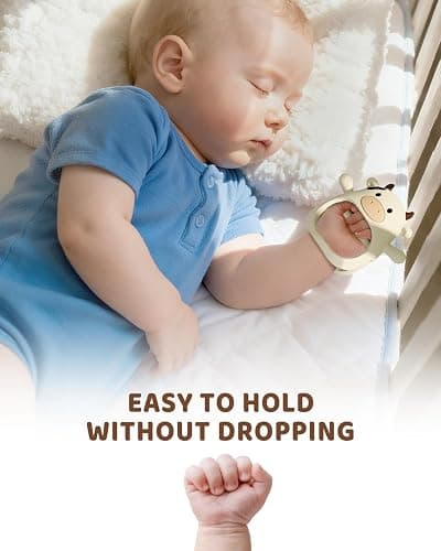 ChooKaChoo 2 Pack Baby Teething Toy for Over 3 Months, Food Grade Silicone Teething Mitten, Anti Dropping Wrist Hand Teethers Baby Chew Toys for Sucking Needs, BPA Free (MooMoo Cow) thumbnail 3