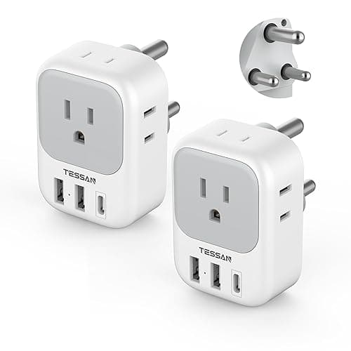 South Africa Plug Adapter 2 Pack, TESSAN Type M Power Adapter with 4 AC Outlets 3 USB Ports(1 USB C), Travel Adaptor US to Botswana Namibia Nepal Bhutan - Image 1