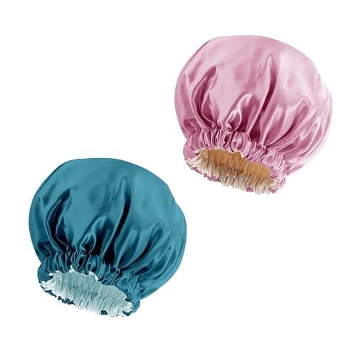 Satin Bonnet Silk Bonnet Hair Bonnet for Sleeping-Slouchy Beanie Hat Satin Sleep Cap for Women's Natural & Curly Hair(Blue Zircon&Dark Pink) - Image 1