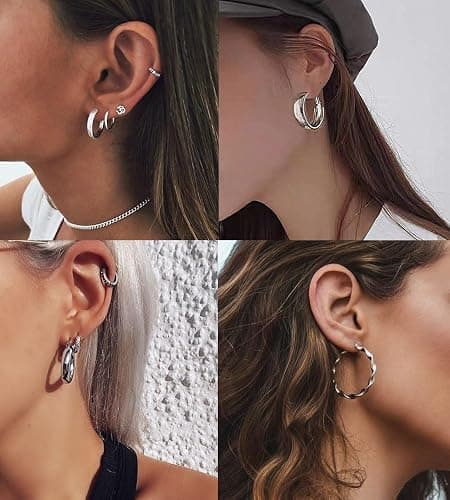 36 Pairs Gold Hoop Earrings Set for Women, Chunky Gold Earrings Multipack, Trendy Silver Hoop Earring Pack Jewelry thumbnail 5