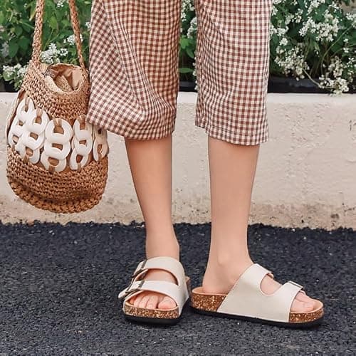 gxziureo Kids Cork Footbed Sandals Girls Boys Adjustable Double Buckle Flat Mules Open-Toe Summer Slides for Kids, Non-Slip EVA Sole Comfort Walking Sandals for Indoor Outdoor Casual Slippers thumbnail 2