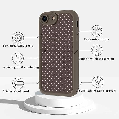 Zrutru Cute Polka Dots Case for iPhone 16e/iPhone 17e 6.1",Aesthetic Classic Pink Polka Dot Trendy Fashion Design Cases for Girls Women Men,Brown Slim Shockproof Protective Cover for iPhone 16e thumbnail 4