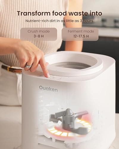 Ouaken 4L Electric Composter for Kitchen, Smart Countertop Compost Bin, Odorless | Low Noise | Auto-Cleaning | Turn Food Waste into Fertilizer, Indoor Food Waste Compost Machine, White thumbnail 4