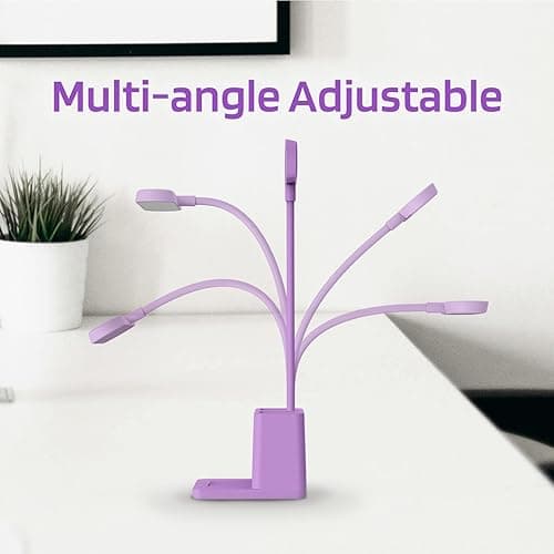 AXX Cute Purple Desk Lamp, Rechargeable Study Table Light for Home Office, Small, Battery Operated, LED, Flexible Gooseneck, Mini, Cordless, College Dorm Room Desktop Accessories for Teen Girls thumbnail 7