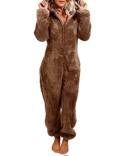 YILEEGOO Women Fleece Onesies Zip Up One Piece Hooded Pajamas Cozy Sleepwear Pyjamas Autumn Winter Warm Loungewear Jumpsuit - Image 1