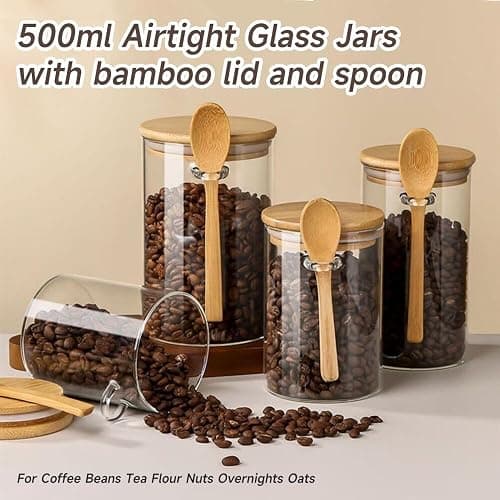 Deeriz Airtight Food Storage Containers with Bamboo Lids and Spoon for Coffee Beans, Flour, Cookie, Sugar, Tea, Nuts and Spice Bath salt and more(4 Pack) thumbnail 5