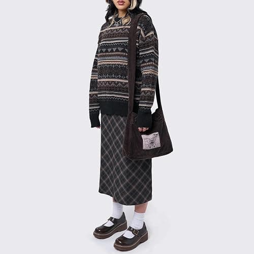 Women Y2K Argyle Striped Pullover Sweater Casual Long Sleeve Round Neck Vintage Preppy Style Pullover Knitwear thumbnail 4