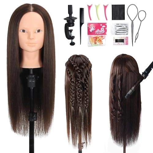 Mannequin Head 70% Real Hair for Cosmetology Practice | For salon training & makeup practice, includes mannequin doll head stylist cosmetology learning tool realistic hair texture - Image 1