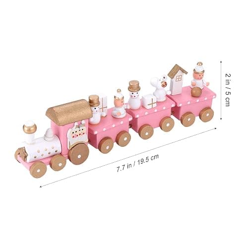 NUOBESTY Winter Wonderland Wooden Mini Train Set for Christmas Party Decorations Under Tree Pink thumbnail 3