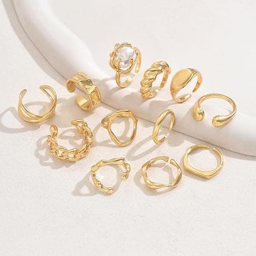 ONBRIG Chunky Rings for Women Thick Rings Set Trendy Statement Ring for Women Vintage Stackable Ring Chunky Jewelry thumbnail 3