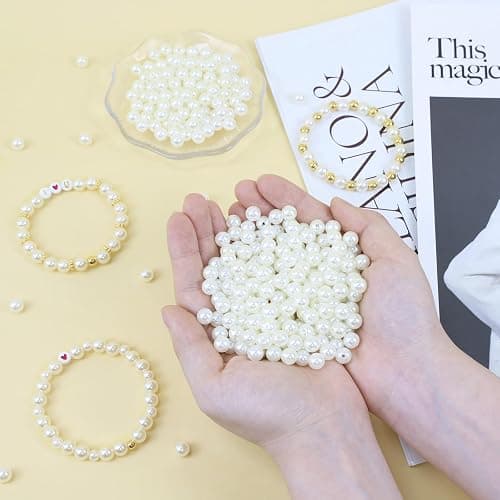 DUQGUHO 8mm White Plastic Round Pearls for Crafting, Jewelry Making, DIY Holes Bulk Beads 500PCS Fake Pearls for Bracelets, Anklets, Earrings, Decorations thumbnail 2