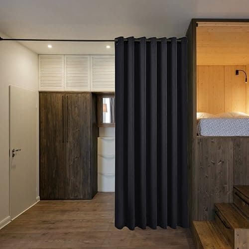 NICETOWN Lower Noise Room Divider Curtain Screen Partitions, Blackout Sound Reducing Divider Room Panel for Doorway/Glass Window/Sliding Door/Patio (1 Panel, 7ft Tall x 8.3ft Wide, Black) thumbnail 3