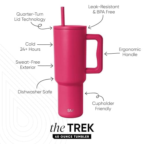 Simple Modern 40 oz Trek Tumbler with Handle and Straw Lid | Cup Holder Friendly Insulated Stainless Steel Travel Mug | Berry Twist thumbnail 3