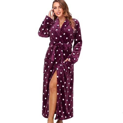 RONGTAI Womens Bathrobe Ladies Fleece Plush Warm Long Robes - Image 1