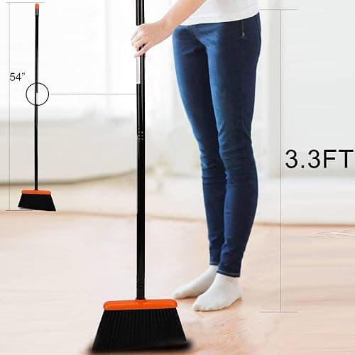 TreeLen Broom and Dustpan Set with 52" Long Handle for Home Kitchen Room Office Lobby Floor Use Upright Stand Up Stand Up Broom with Dustpan Combo thumbnail 3