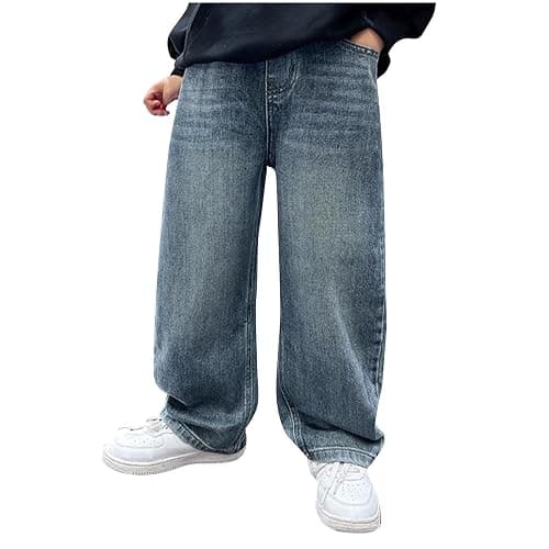 Boys Baggy Jeans Straight Wide Leg Jean Kids Fashion Elastic Waist Denim Pants with Pocket Trendy Preppy Teen Clothes - Image 1