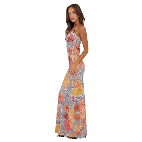 VANCOL Women Spaghetti Strap Satin Dresses Backless Hollow Casual Boho V Neck Dress Flowy Dress thumbnail 2