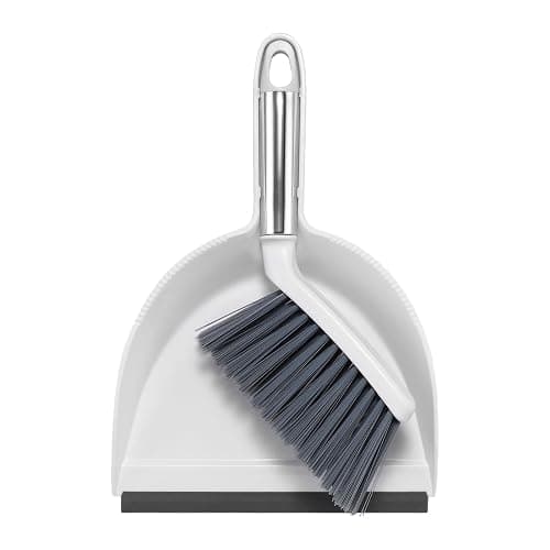 NACENA Mini Broom and Dustpan Set, Small Dust Pan and Brush Set with Handle Dustpan Teeth for Cleaning Hair Suitable for Office Desks Drawers Sofas Outdoor Camping, White & Gray - Image 1