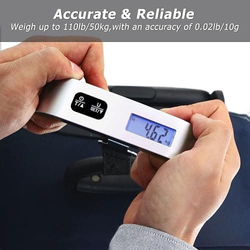 travel inspira Luggage Scale, Portable Digital Hanging Baggage Scale for Travel, Suitcase Weight Scale with Rubber Paint, 110 Pounds, Battery Included thumbnail 3