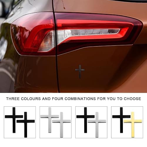 DXNQ 2PCS Metal Jesus Christ Cross Badge Stickers, 2.5"×1.8" Alloy 3D Individual Car Cross Sticker, Self Adhesive Scratch Covering Metal Cross Auto Emblem Decal for Car Body Fender Tail (Black+Golden) thumbnail 5