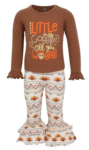 Unique Baby 2 Piece Girls Double Ruffle Leggings and Long Sleeve Shirt Clothes Set Kid and Toddler Girl Outfit - Image 1