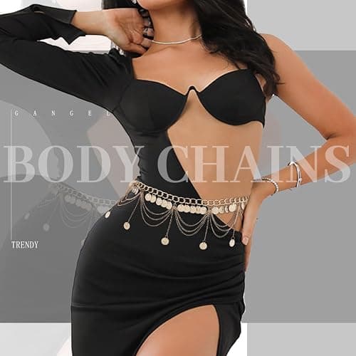 Gangel Gold Waist Chain Layered Coins Belly Chains Adjustable Chain Belts Party Dance Waist Accessories for Women thumbnail 4