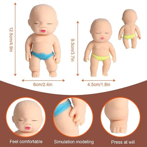 AHHSOY 2 Pack Squeeze Stress Doll Toys, Cute Little Baby Doll Fidget Toys, Stress Relief Sensory Squishy Toys for Kids Adults (White) thumbnail 3