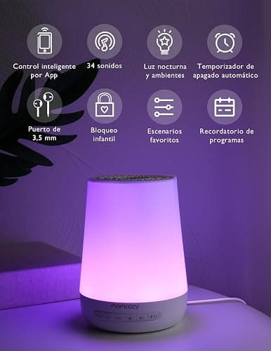 Momcozy Ruido Blanco para Bebés con 34 Sonidos Relajantes y Luz Nocturna | Maquina ruido blanco para bebés, niños y adultos, con entrenador de sueño, control de aplicaciones, temporizador thumbnail 2