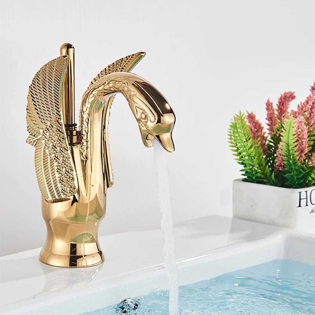 Llaves Para Lavabo Baño Grifo Para Baño Latón Mezcladora Para Lavabo De Baño Estilo Antiguo De Un Solo Mango, Grifo De Fregadero De Baño Agua Caliente Y Fría Ajustable, Con 2 Manguera, Oro thumbnail 2