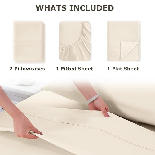 Homilay Full Size Bed Sheet Set - 4 Piece Soft Microfiber Sheets with Deep Pockets, Cooling Technology, and Wrinkle-Free Pillowcase. Hotel-Quality, Durable Bedding, Cream thumbnail 6