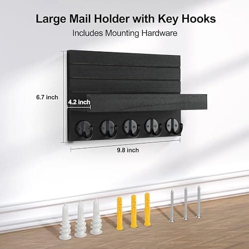 Lwenki Key Holder for Wall, Decorative Key and Mail Holder with Shelf Has Large Hooks for Bags, Coats, Umbrella – Paulownia Wood Key Hanger with Mounting Hardware (9.8”W x 6.7”H x 4.2”D) thumbnail 2