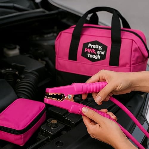 Pretty Pink Roadside Emergency Kit for Women & Teen Girls - Heavy-Duty Jumper Cables, First Aid Kit, Safety Tools, Flashlight, Ice Scraper - Complete Car Safety Bag with 5-Year Warranty thumbnail 4
