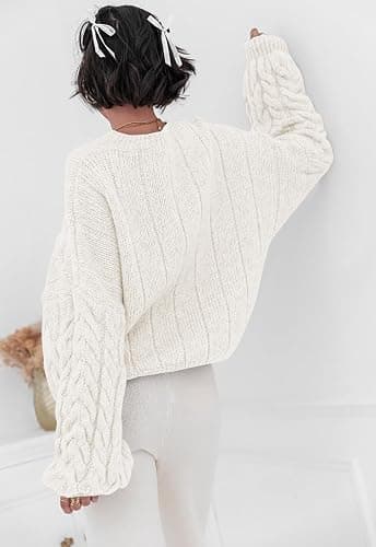 PRETTYGARDEN Womens Sweaters Fall 2025 Cable Knit Long Sleeve Crewneck Oversized Sweater Chunky Pullover Loose Outfits thumbnail 4
