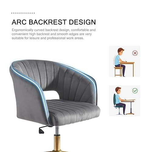 Nrizc Velvet Office Desk Chair, Grey, Adjustable Swivel Wheels, Ergonomic Design for Home Office, Bedroom, Study thumbnail 6