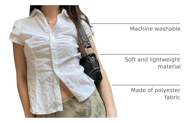 Women Y2k Short Sleeve Button Down Shirts Casual V Neck Button Up Top Vintage Slim Fit Collared Going Out Blouse thumbnail 3