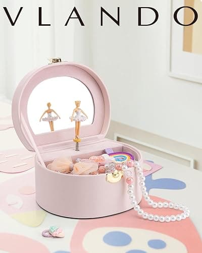 Vlando Musical Jewelry Box for Girls - Birthday for Girls Ages 4 5 6 7 8-12 Year Old - Kid Music Box with Ballerina for Birthday Bedroom Decor - Light Pink thumbnail 7